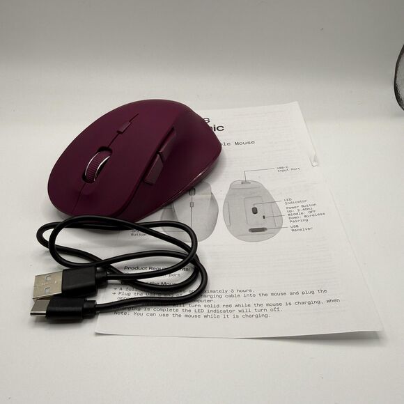 NORTH Wireless Ergonomic Mouse 6 Button Rechargeable 2.4GHz Purple USB-C - Picture 5 of 7